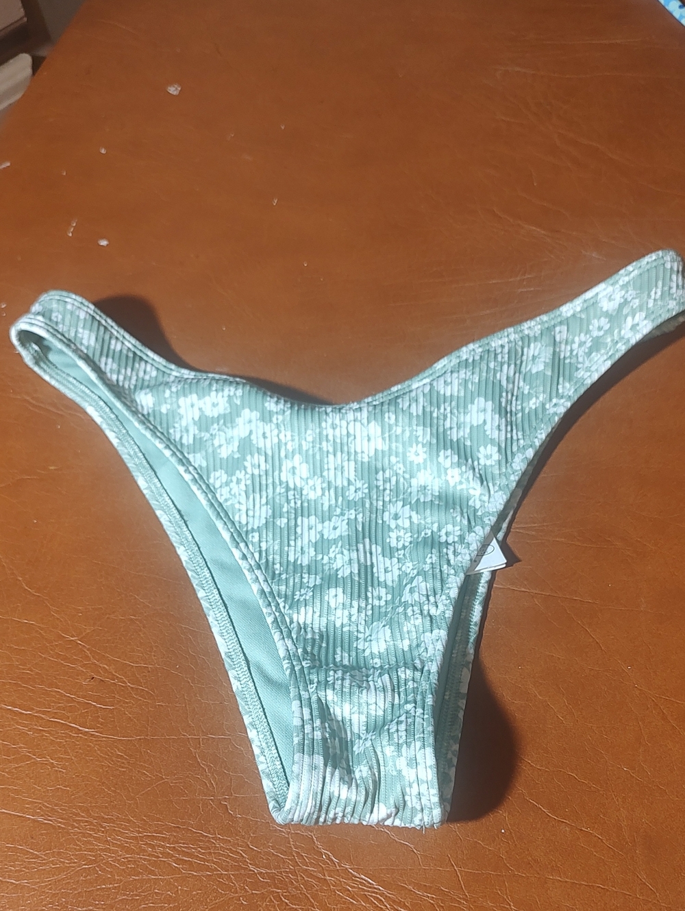 Hollister Light Green Floral Ribbed Bikini Bottom New
